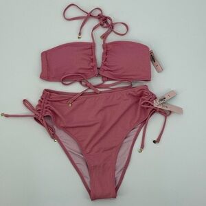 Victoria’s Secret Shimmering High Rise Side Ruched Bikini Bottom & Halter Top